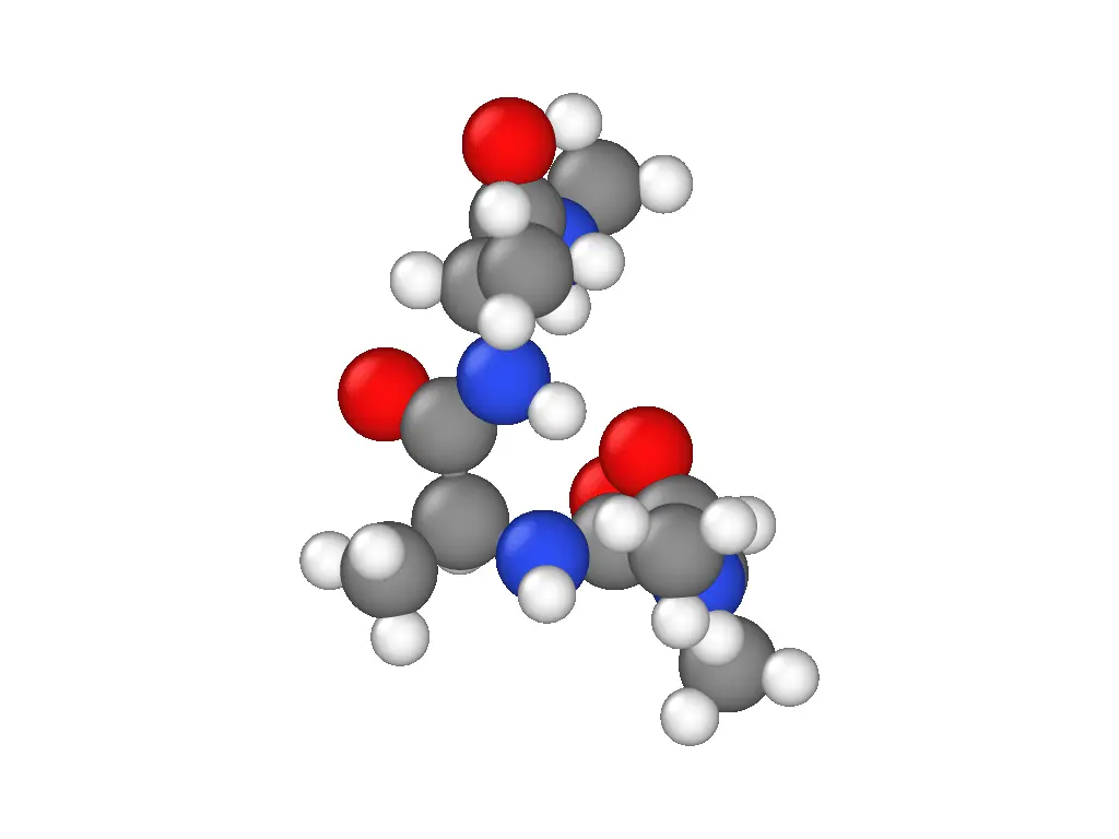 Molecular dynamics simulation of an Ala-Ala-Ala molecule (C₉H₁₇N₃O₄).